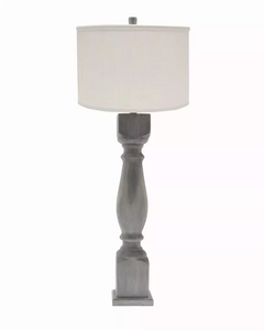 Brown Washed Wood Finish Table Lamp with Ivory Linen Shade