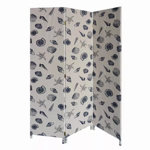 3 Panel Beige and Blue Soft Fabric Finish Room Divider
