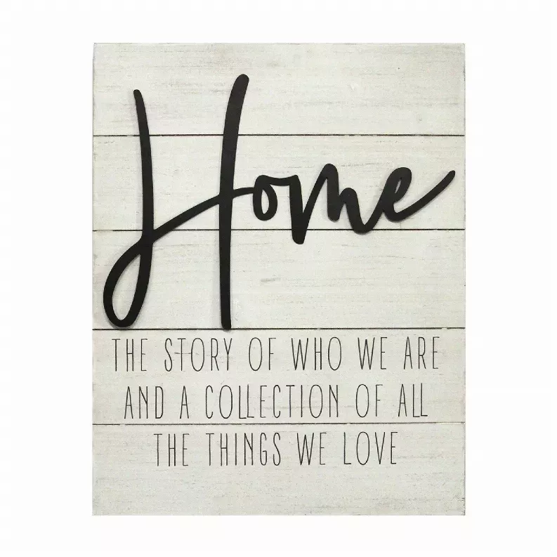 "Home" White Wood Metal Wall decor