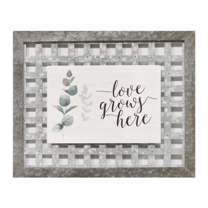 "Love Grows Here" Woven Galvanized Metal Wall decor