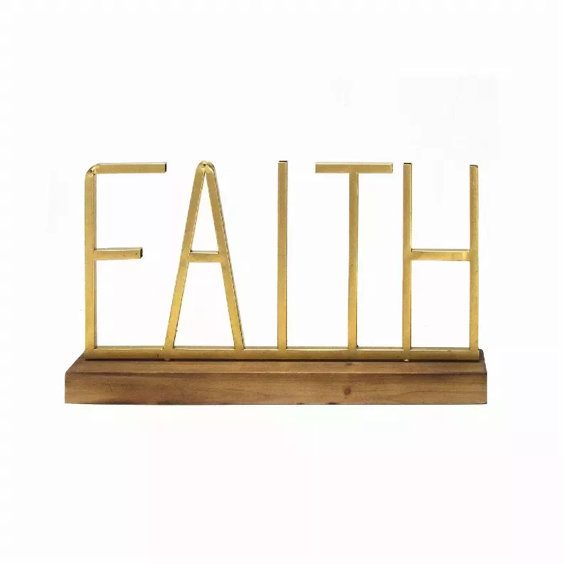 "Faith" Gold Metal and Wood Tabletop