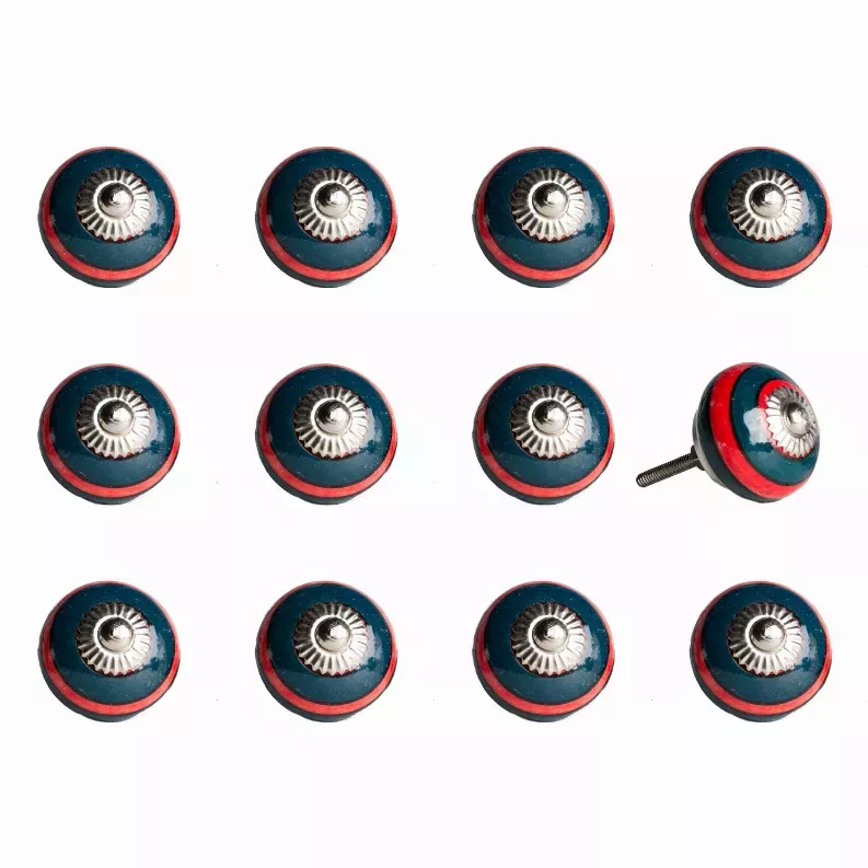 1.5" x 1.5" x 1.5" Ceramic/Metal Navy & Red 12 Pack Knob