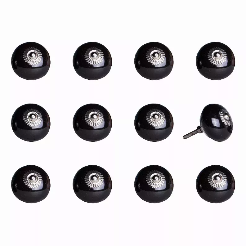 1.5" x 1.5" x 1.5" Ceramic/Metal Black 12 Pack Knob