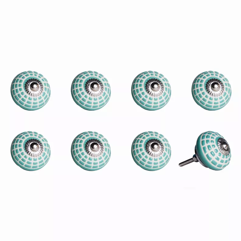 1.5" x 1.5" x 1.5" Ceramic/Metal Turquiose & White 8 Pack Knob