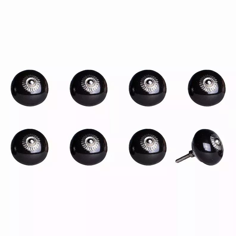 1.5" x 1.5" x 1.5" Ceramic/Metal Black 8 Pack Knob