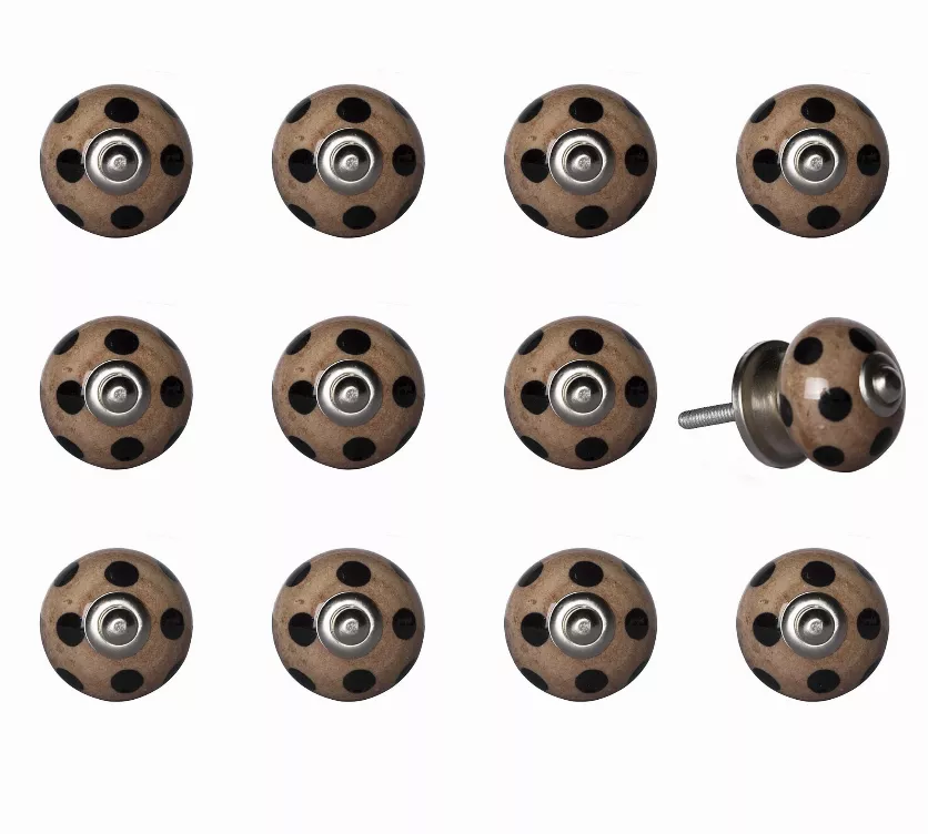 1.5" x 1.5" x 1.5" Ceramic/Metal Brown Black 12 Pack Knob