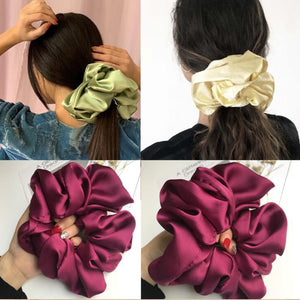 Oversized Hair Scrunchies For Women Solid Satin Silk Scrunchie Hair Rubber Bands Elastic Hair Ties Accessories Ponytail Holder