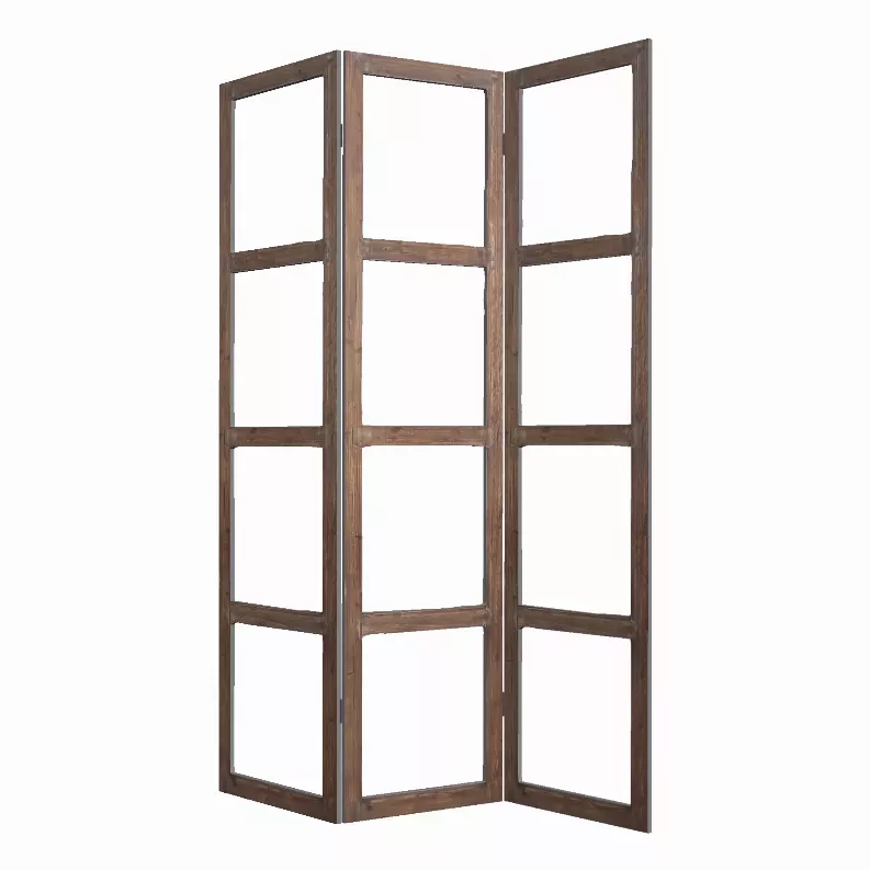 1" x 63" x 84" Brown Wood Glass  Screen