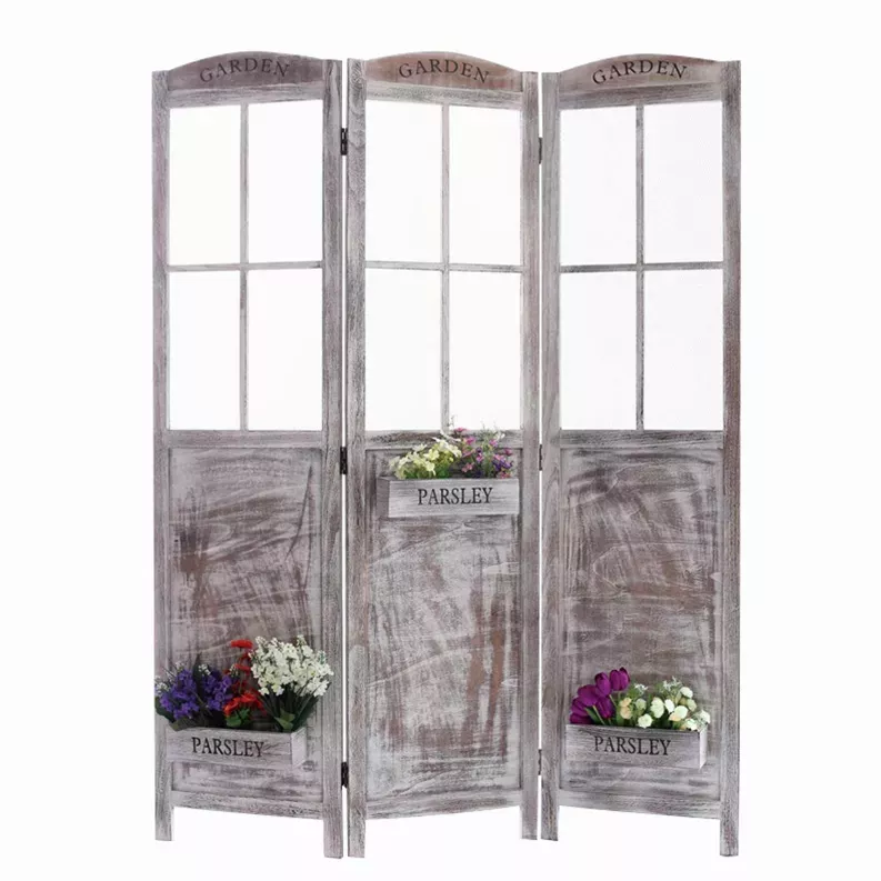 1" x 53" x 70" Gray Pot Garden Wood  Screen