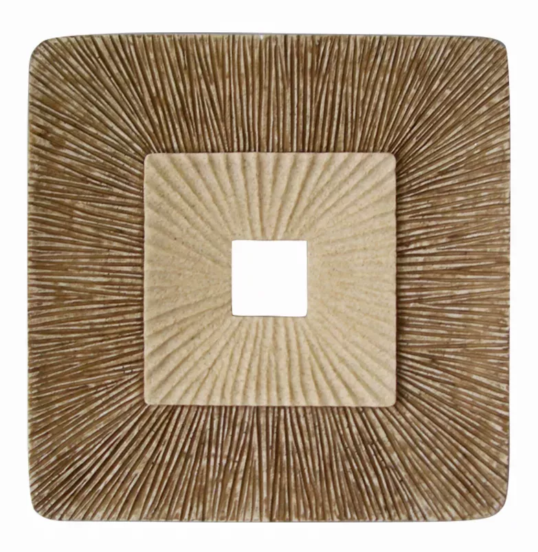 1" x 14" x 14" Brown Concave Square Double Layer Ribbed  Wall Plaque Set of 2