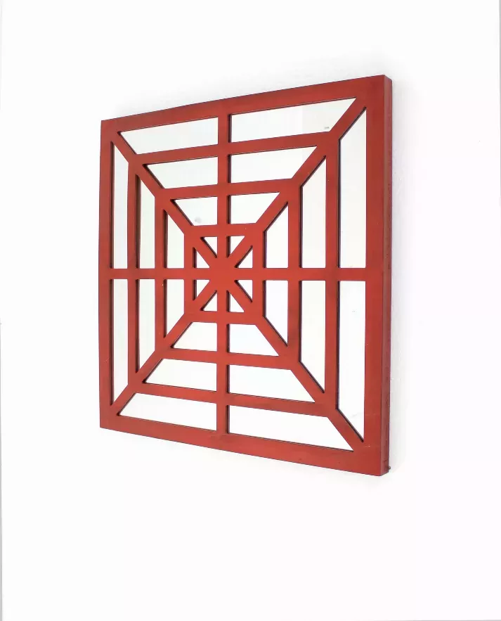 1.25" x 23.25" x 23.25" Red Mirrored Wooden  Wall decor