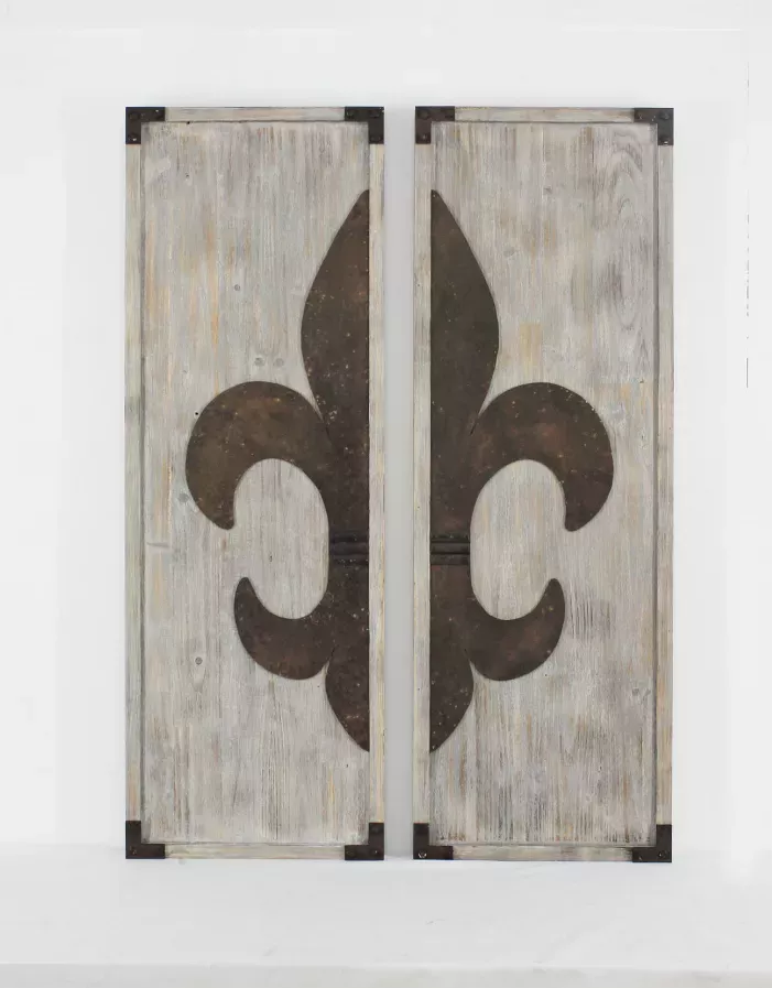 15.75" x 47.25" x 2" Wood, Metal Fleur-De-Lis Pattern - Wall Plaques Set