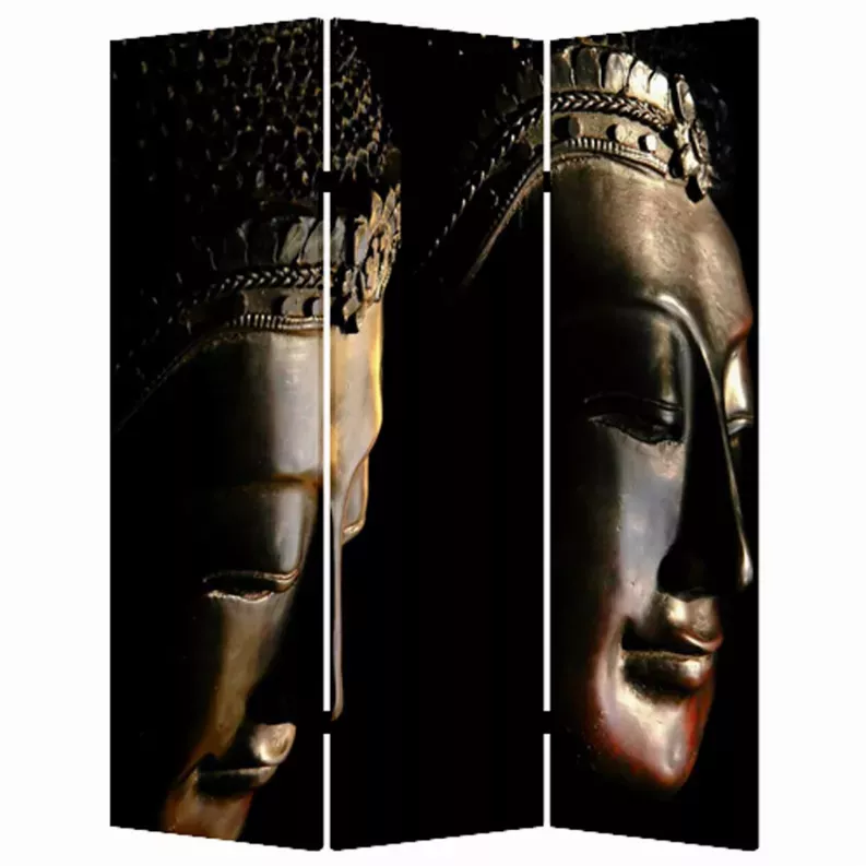 1" x 48" x 72" Multi Color Wood Canvas Budda  Screen