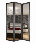 1" x 50" x 69" Black Glass & Wood Mirror  Screen