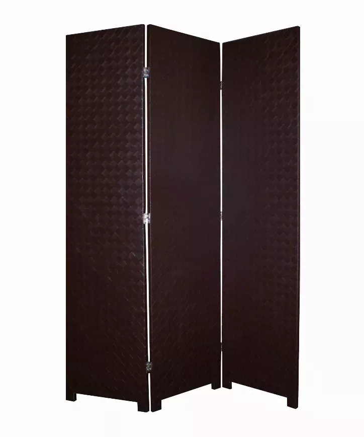 1" x 52" x 71" Brown Criss Cross Faux Leather  Screen