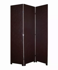 1" x 52" x 71" Brown Criss Cross Faux Leather  Screen