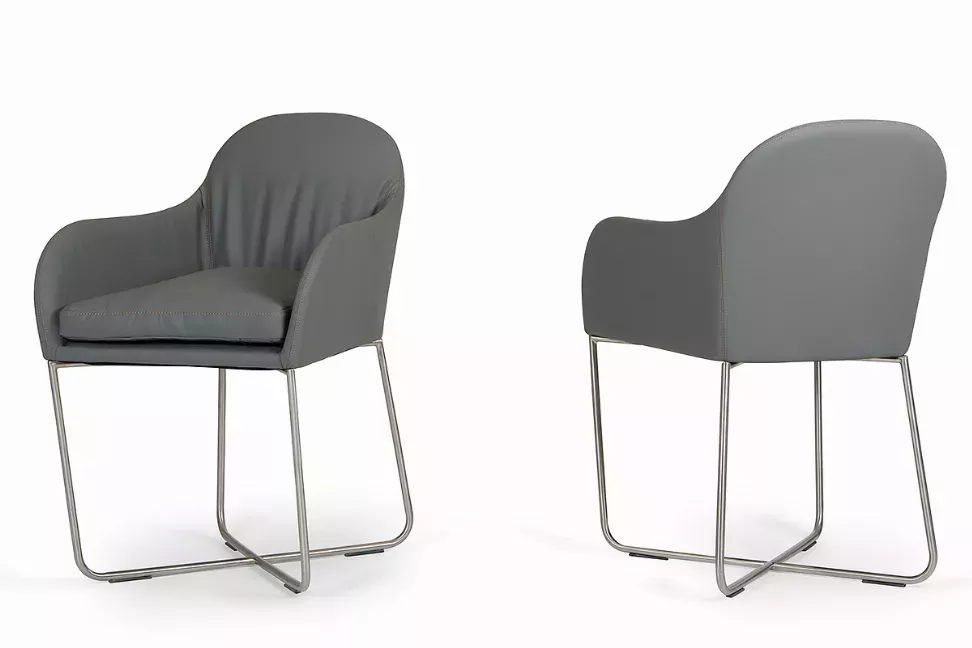 34" Grey Leatherette and Steel Dining Chair