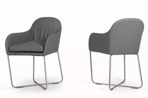 34" Grey Leatherette and Steel Dining Chair