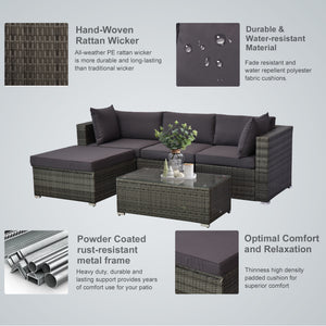 Luxury All Hand Woven Wicker 5PCs Outdoor Patio Cushioned Furniture