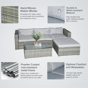 Luxury All Hand Woven Wicker 5PCs Outdoor Patio Cushioned Furniture