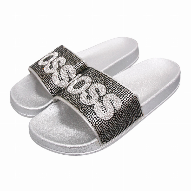 Size 10 Black Boss Silver Slipper Slides