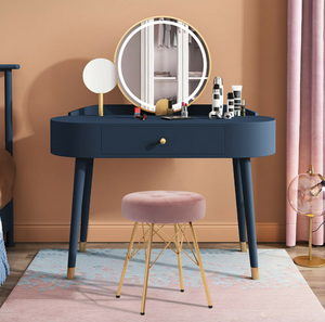 Velvet Vanity Makeup Stools Tufted with Gold Frame Legs Round Ottoman