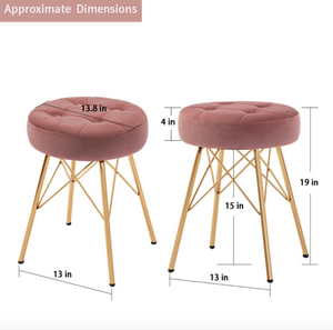 Velvet Vanity Makeup Stools Tufted with Gold Frame Legs Round Ottoman