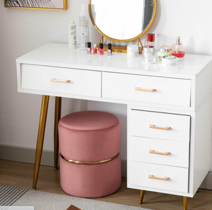 Modern Round Ottoman Footstools Velvet with Gold Circle Pink Five Colors