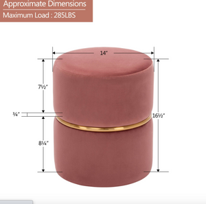 Modern Round Ottoman Footstools Velvet with Gold Circle Pink Five Colors