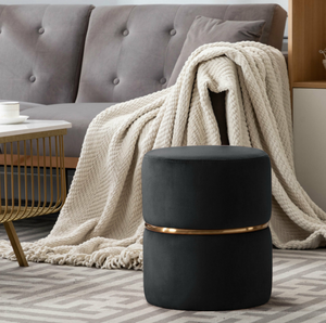 Modern Round Ottoman Footstools Velvet with Gold Circle Pink Five Colors