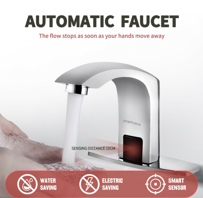 Automatic Faucet Touchless Bathroom Sink Faucet, Hole Cover Plate&Control Box