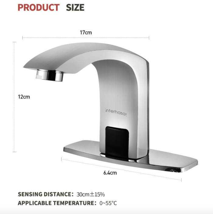 Automatic Faucet Touchless Bathroom Sink Faucet, Hole Cover Plate&Control Box