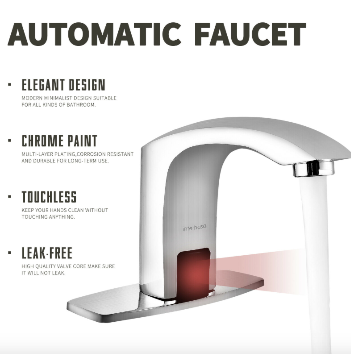 Automatic Faucet Touchless Bathroom Sink Faucet, Hole Cover Plate&Control Box