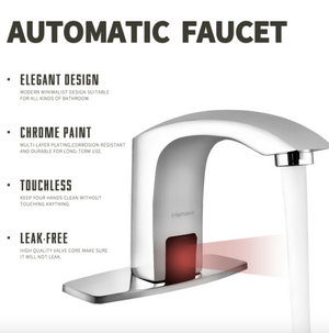 Automatic Faucet Touchless Bathroom Sink Faucet, Hole Cover Plate&Control Box