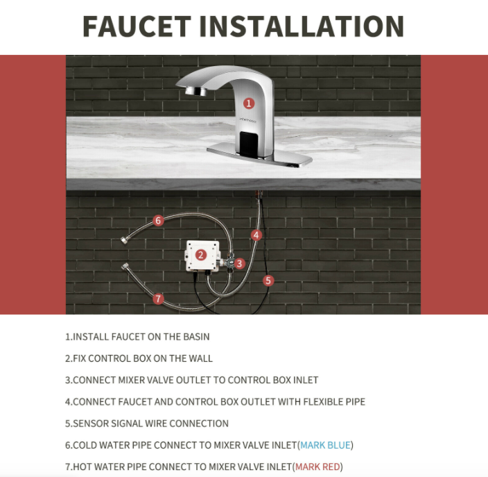 Automatic Faucet Touchless Bathroom Sink Faucet, Hole Cover Plate&Control Box