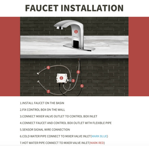 Automatic Faucet Touchless Bathroom Sink Faucet, Hole Cover Plate&Control Box