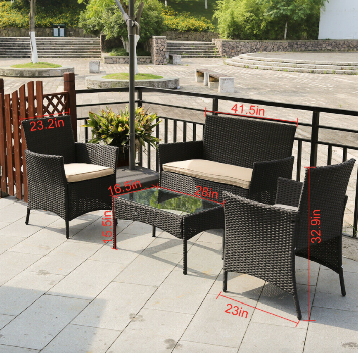 Four piece Outdoor Lounge Patio Furniture Set Yard Sofa