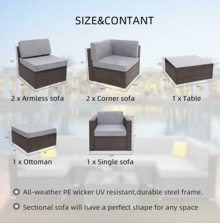 4 - 7 PCS Outdoor Rattan Furniture Sofa Set Lounge Patio Garden All Weather