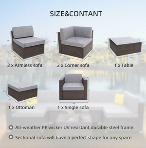 4 - 7 PCS Outdoor Rattan Furniture Sofa Set Lounge Patio Garden All Weather