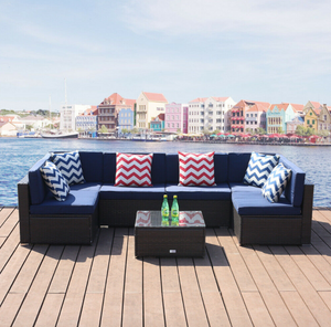 7 PCS Patio Set Rattan Wicker Sofa Set Cushioned Sectional Furniture Outdoor