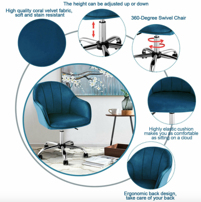 Velvet Modern Living Room Swivel Shell Chair Upholstered Gaming Study Desk Chair