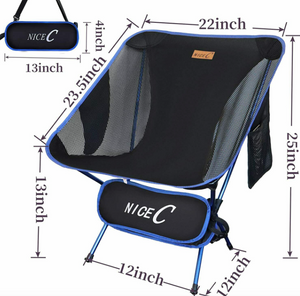 Portable Outdoor Folding Backpacking Camping Chair with 2 Storage Bags
