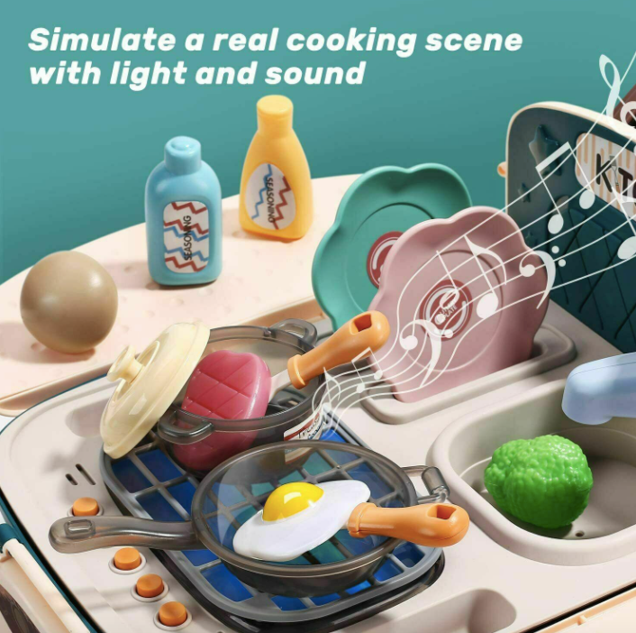 Kitchen Play Set Pretend Playset BBQ Toy Cooking Sink For Kids Gift Toddler Girl