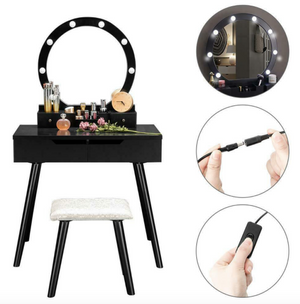 Vanity Dressing Table with 10 LED Lights and Mirror