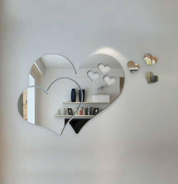 3D Mirror Love Heart Wall Sticker Removable Decal DIY Home Living Room Art Decor