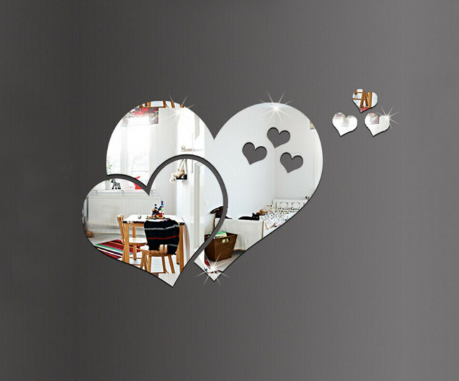 3D Mirror Love Heart Wall Sticker Removable Decal DIY Home Living Room Art Decor