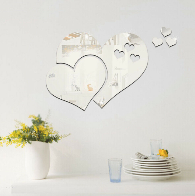 3D Mirror Love Heart Wall Sticker Removable Decal DIY Home Living Room Art Decor