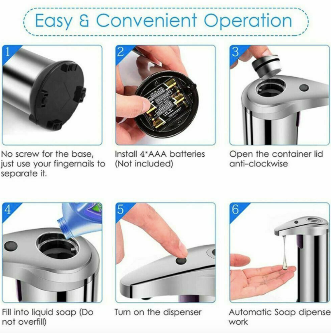 Luxury Hands Free Stainless Steel Soap Dispenser Kitchen Bathroom Office