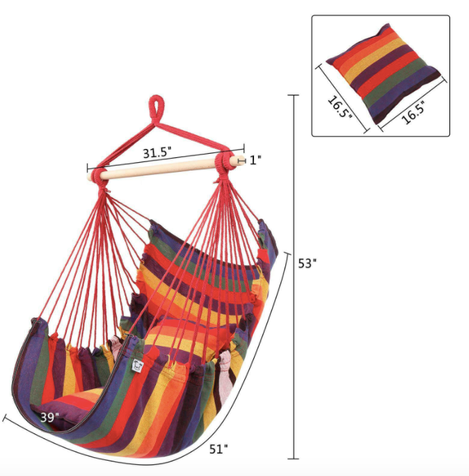 Deluxe Hanging Rope Chair Porch Swing Yard Garden Patio Hammock Cotton Outdoor
