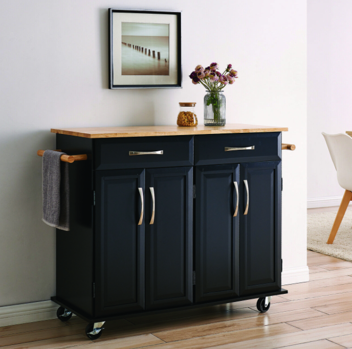 Wood Top Multi-Storage Cabinet Rolling Kitchen Island Table Cart w/Wheels
